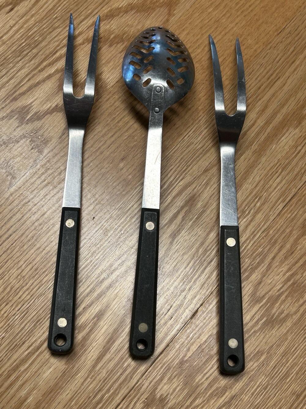 Flint Stainless Steel Carving Fork Set Slotted Spoon Vintage Made In USA